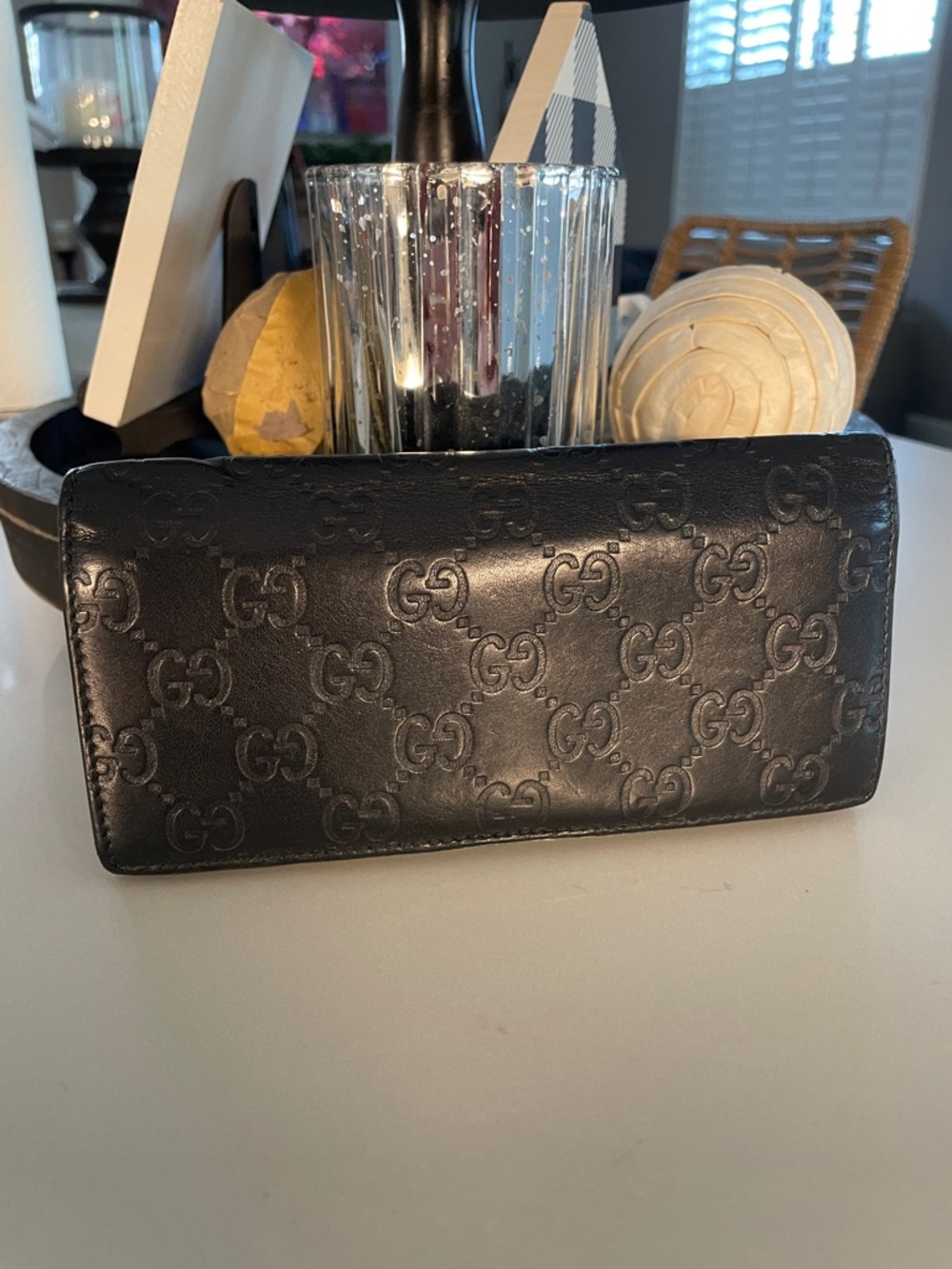 Gucci Black Embossed GG Leather Continental Wallet
